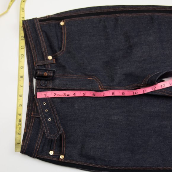 ERDEM Vina Jeans High Waist Flared Hem Buckle Belt Stretch Denim Dark Blue Sz 4 - Picture 9 of 9